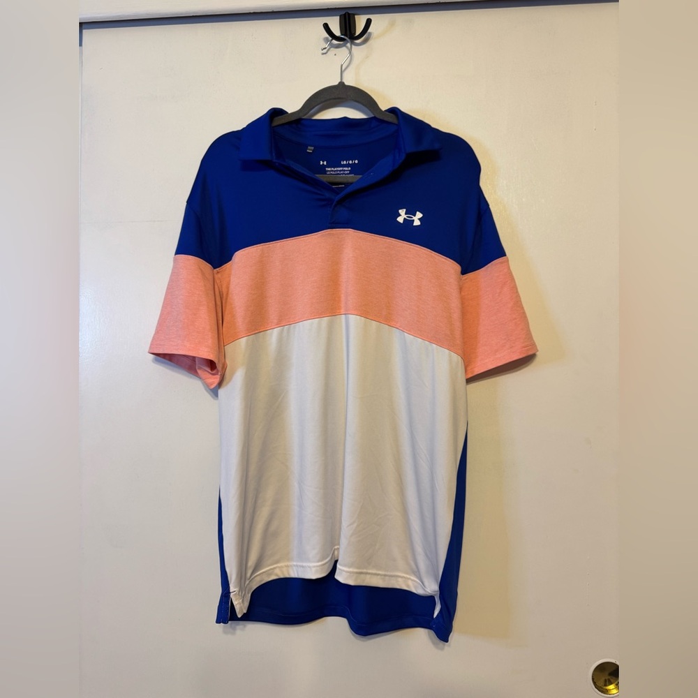 Under Armour Men's Blue, Salmon, and White‎ Polo